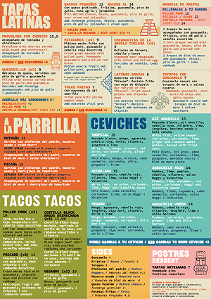 Kiltro Restobar Sant Antoni menu design - Peruvian, Mexican