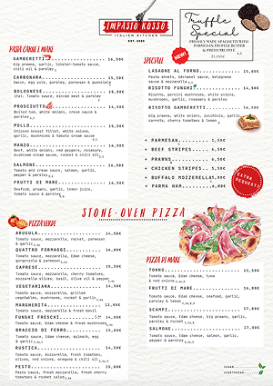 Impasto Rosso menu design - Pizza, Italian