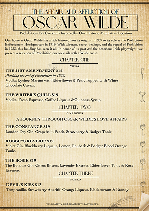 Oscar Wilde Restaurant & Bar menu design - American