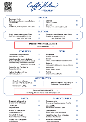 Caffè Milano menu design - Italian