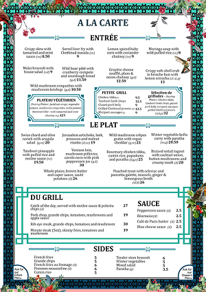 MUSE Brasserie - Bristol menu design - Indian, French