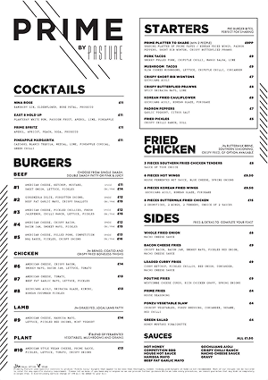 Prime By Pasture menu design - American