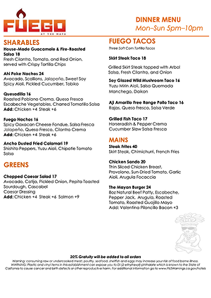 Fuego Restaurant & Bar menu design - Latin, Mexican