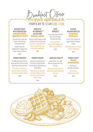  Párisi Passage Restaurant menu design - Hungarian, International