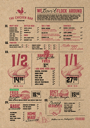 The Chicken Bar menu design - Grill, European